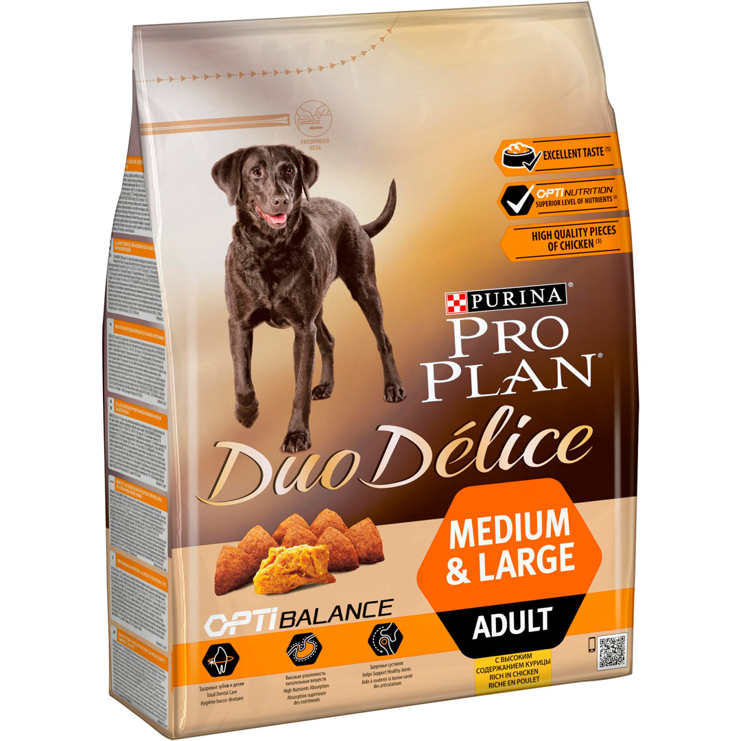 Pro plan сухой корм duo delice с высоким содержанием курицы для взрослых собак средних и крупных пород