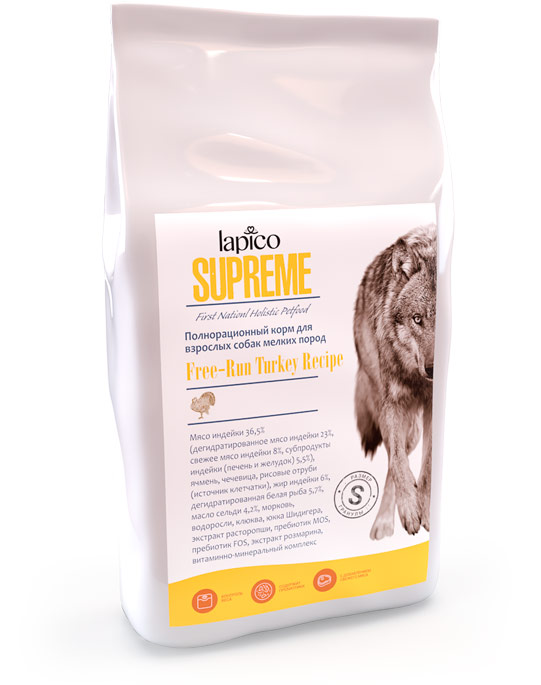 Lapico supreme сухой полнорационный корм с индейкой для взрослых собак мелких пород