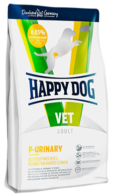 Happy dog vet p-urinary диетический полнорационный сухой корм для взрослых собак для профилактики и лечения оксалатных, уратных и цистиновых камней