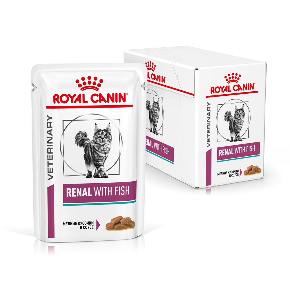 Royal canin renal корм консервированный полнорационный диетический для взрослых кошек с рыбой для поддержания функции почек при острой или хронической почечной недостаточности, в соусе