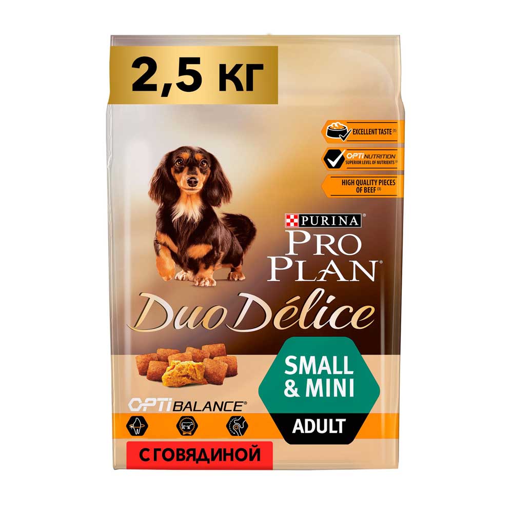 Pro plan сухой корм duo delice с высоким содержанием говядины для взрослых собак средних и крупных пород