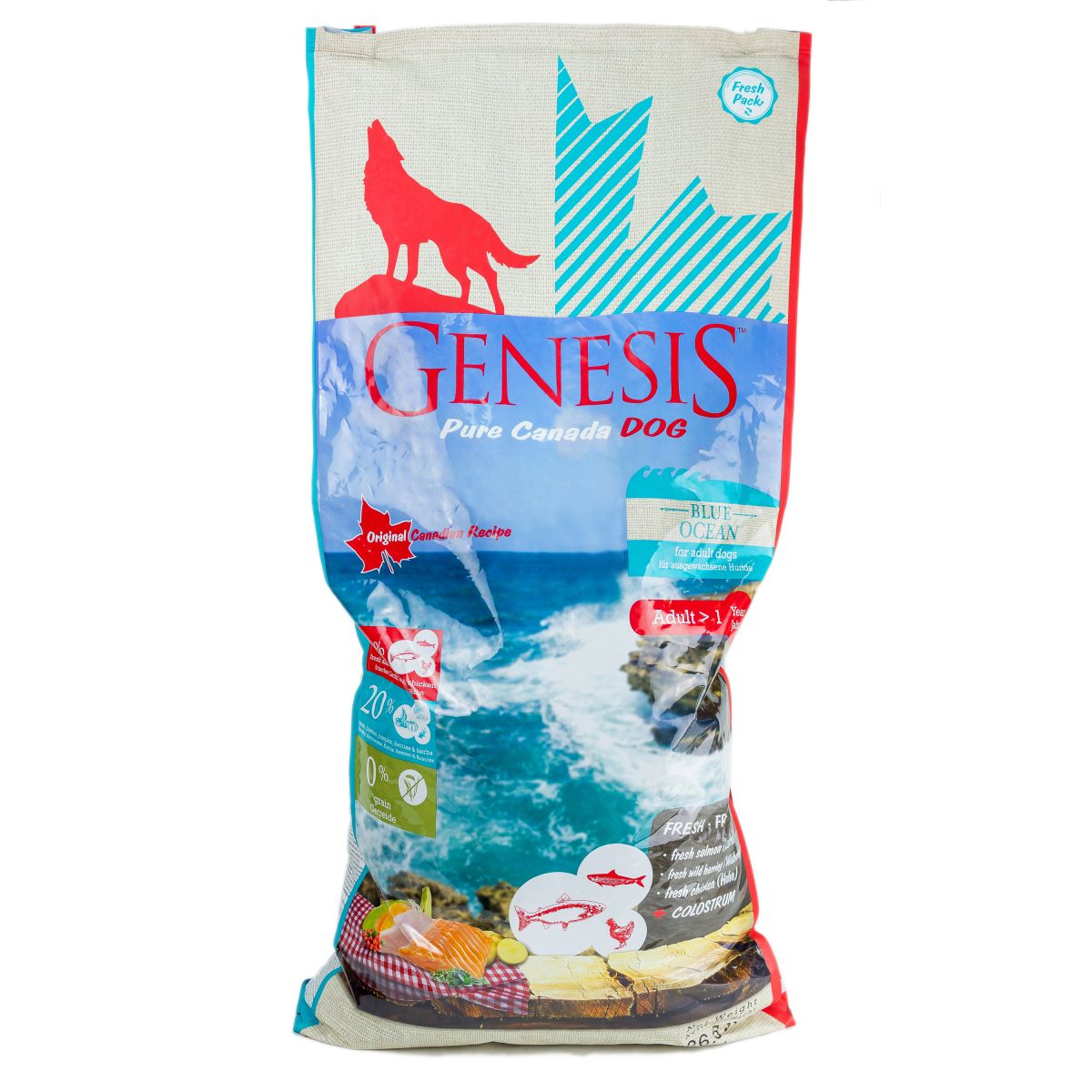 Genesis pure canada blue ocean adult для взрослых собак всех пород с лососем, сельдью и курицей