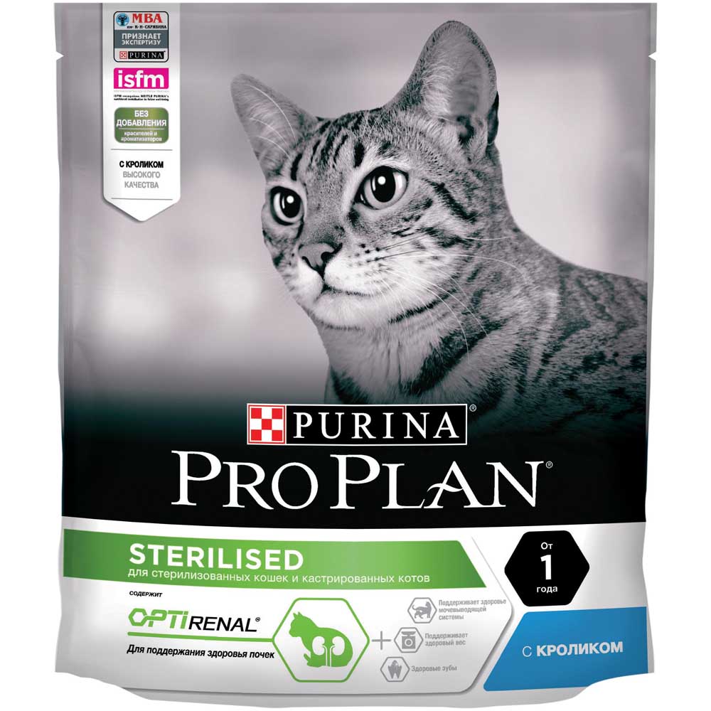 Pro plan сухой корм с кроликом для взрослых стерилизованных кошек и кастрированных котов старше 1 года