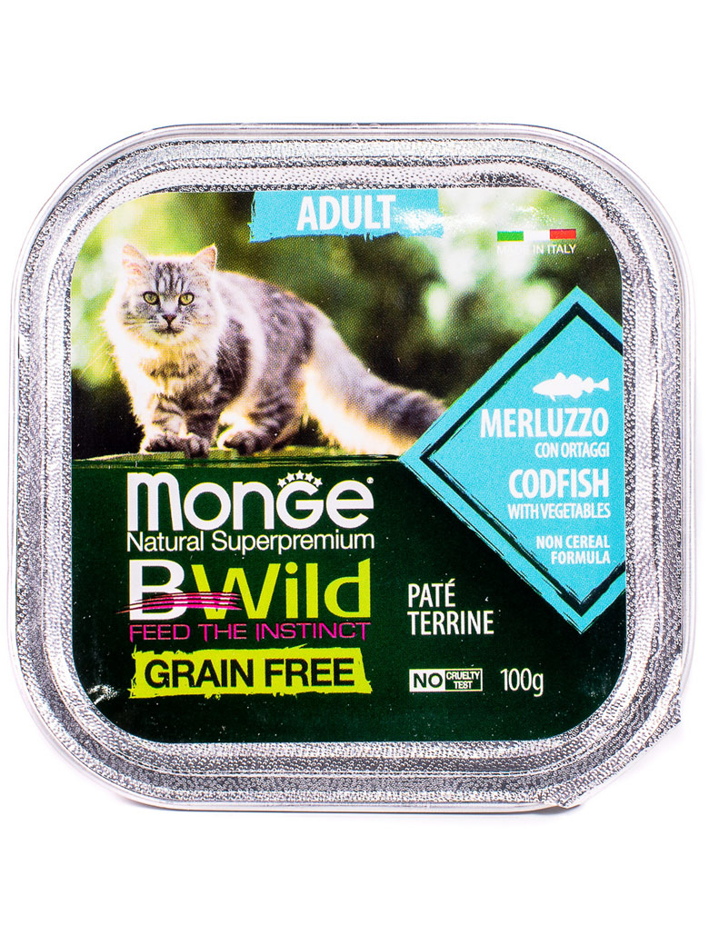 Monge cat bwild grain free влажный беззерновой корм из трески с овощами для кошек