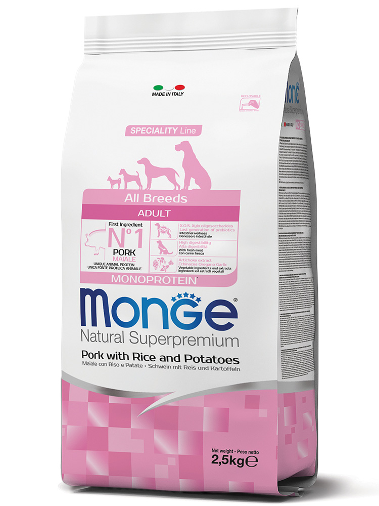 Monge dog speciality line monoprotein сухой корм монопротеиновый из свинины с рисом и картофелем для взрослых собак всех пород