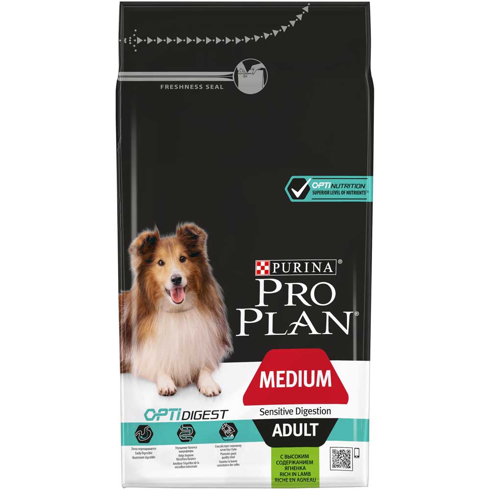 Pro plan сухой корм с высоким содержанием ягненка для взрослых собак средних пород с чувствительным пищеварением