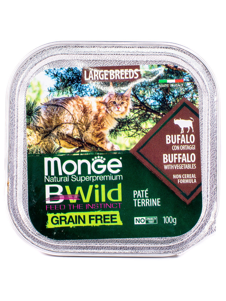 Monge cat bwild grain free влажный беззерновой корм из буйвола с овощами для кошек крупных пород