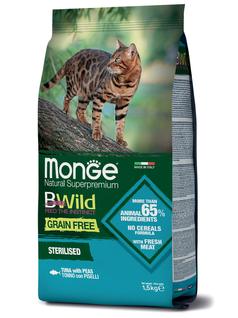 Monge cat bwild grain free сухой корм беззерновой  из тунца для стерилизованных кошек