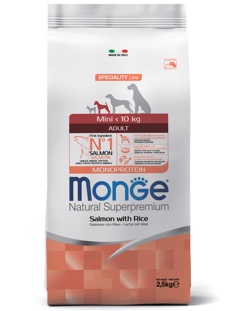 Monge dog speciality line monoprotein сухой корм монопротеиновый из лосося с рисом для взрослых собак