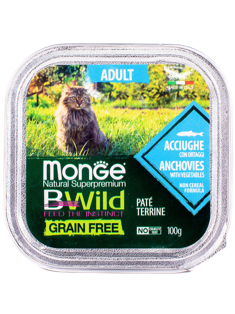 Monge cat bwild grain free влажный беззерновой корм из анчоусов с овощами для взрослых кошек