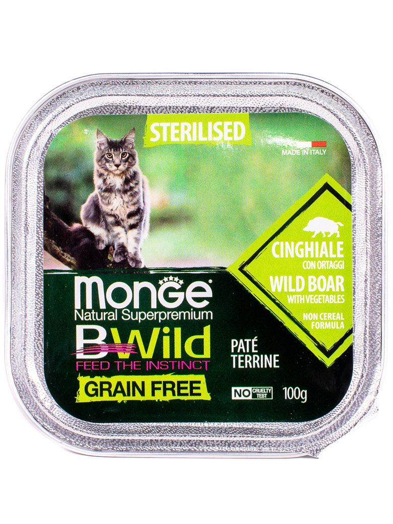 Monge cat bwild grain free влажный беззерновой корм из кабана с овощами для стерилизованных кошек