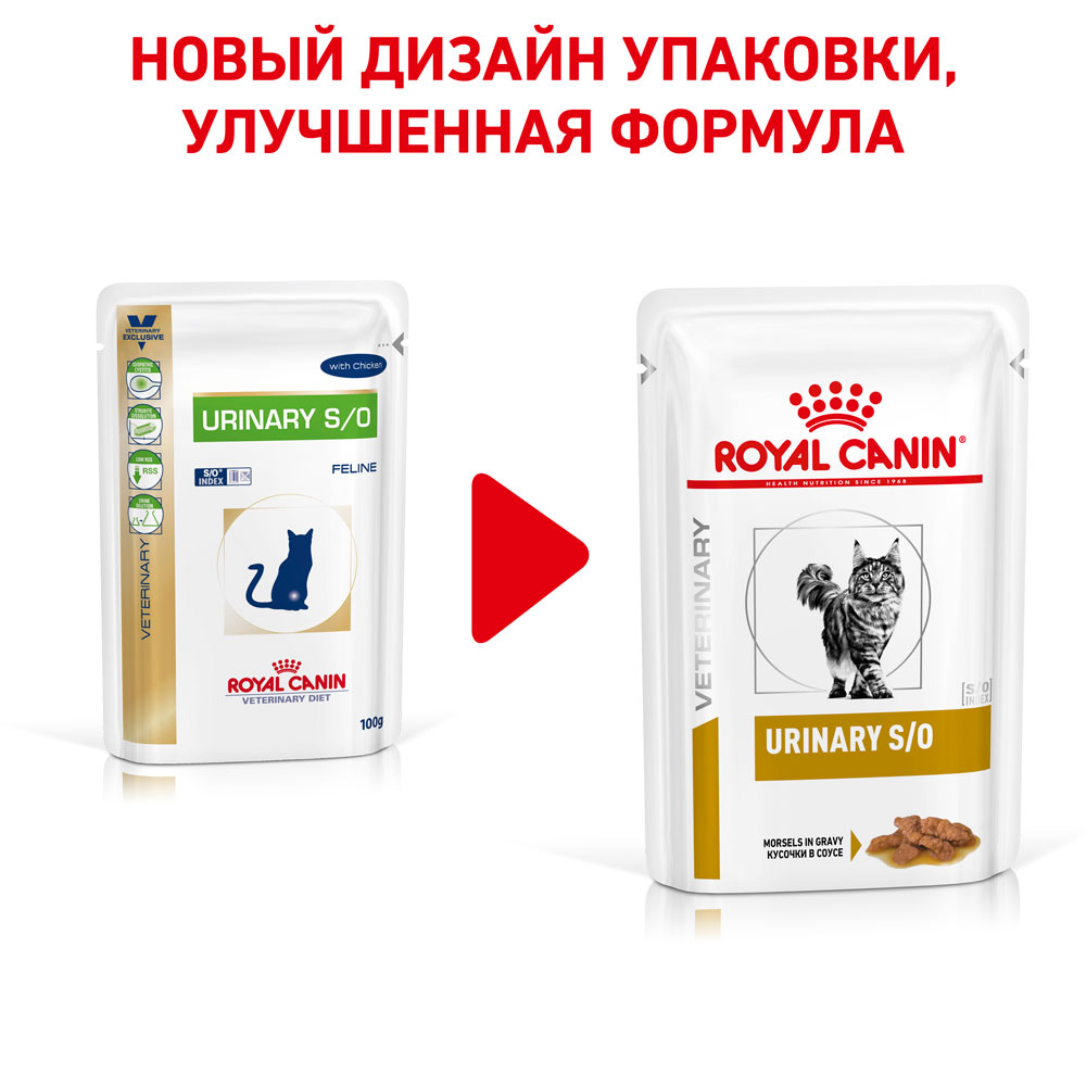 Royal canin urinary s/o корм консервированный полнорационный диетический для кошек, способствующий растворению струвитных камней и предотвращению их повторного образования, в соусе