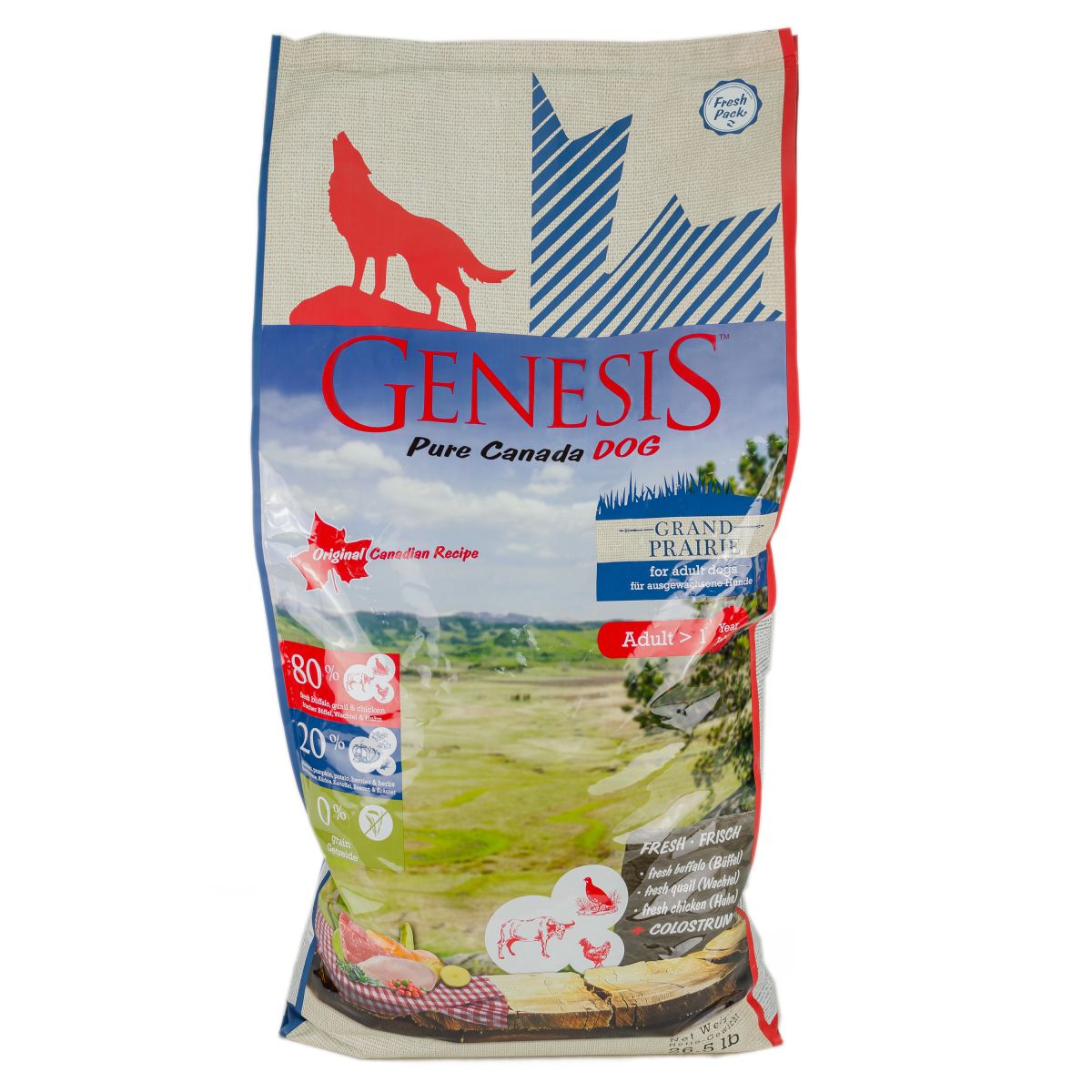 Genesis pure canada grand prairie adult для взрослых собак всех пород с чувствительным пищеварением с курицей, буйволом и перепелками