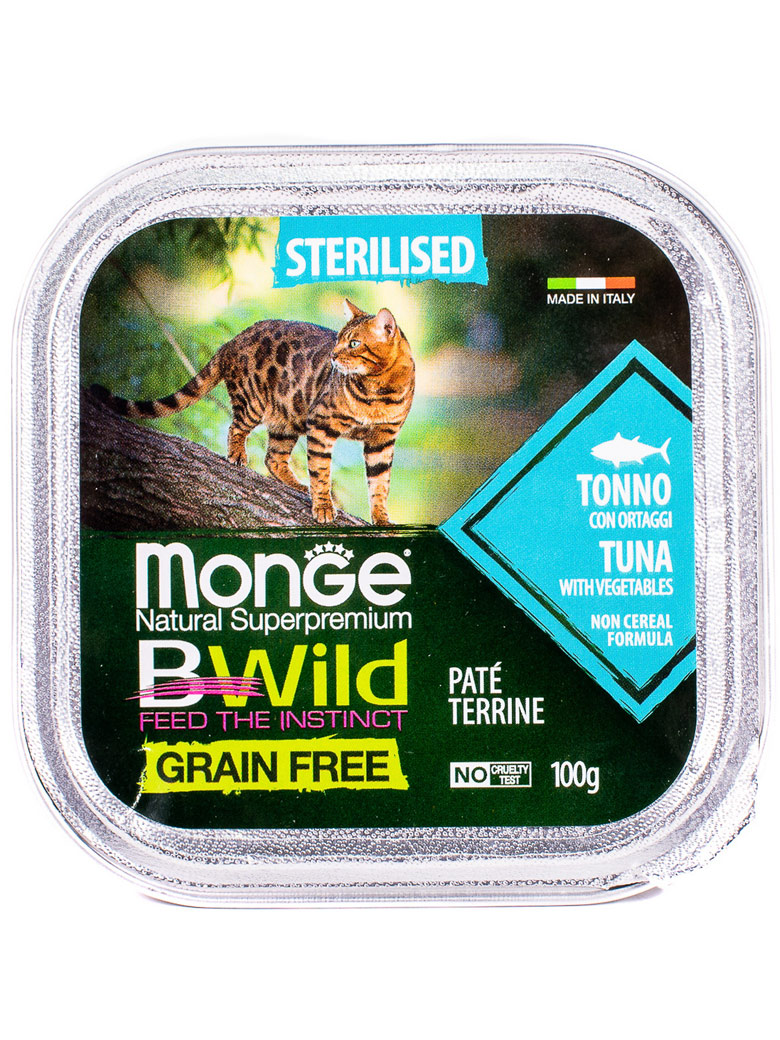 Monge cat bwild grain free влажный корм беззерновой из тунца с овощами для стерилизованных кошек