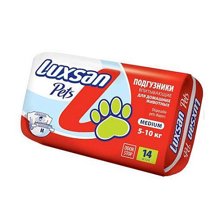 Luxsan Pets Подгузники для домашних животных впитывающие M, 5-10 кг,14 шт.