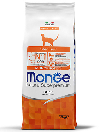 Monge cat speciality line monoprotein sterilised сухой монопротеиновый корм из утки для стерилизованных кошек
