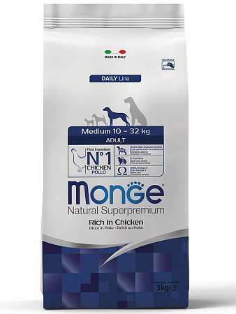 Monge dog daily line medium сухой корм из курицы для взрослых собак средних пород