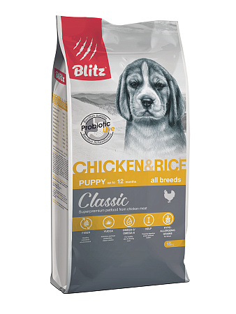 Blitz classic с курицей и рисом сухой корм для щенков всех пород