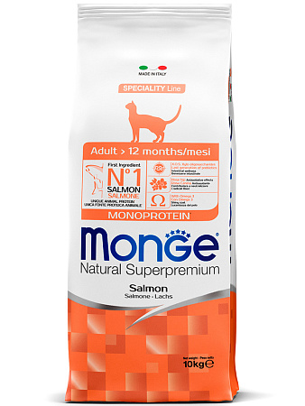 Monge cat speciality line monoprotein cухой монопротеиновый корм из лосося для взрослых кошек