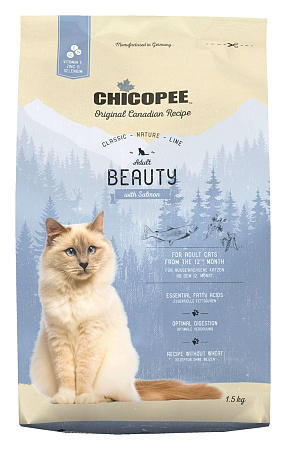 Chicopee cnl cat adult beauty сухой корм с лососем для взрослых кошек