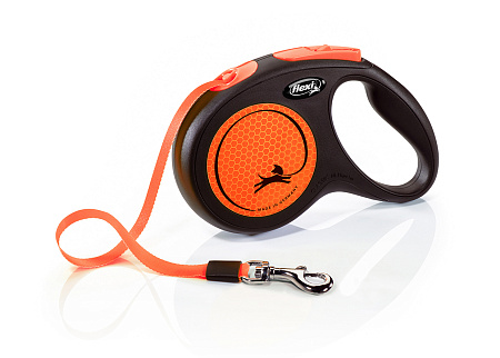 Flexi new neon рулетка-ремень светоотражающая для собак, оранжевая