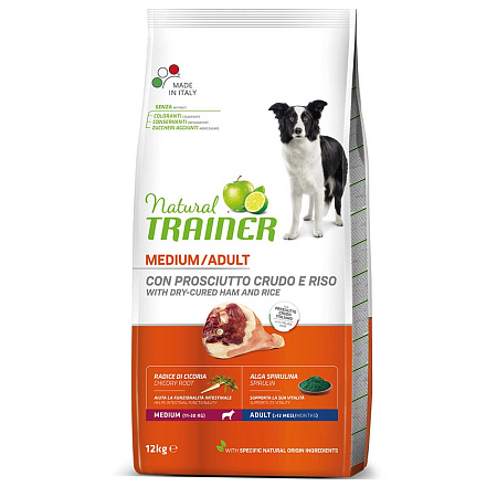 Trainer Natural сухой корм с сыровяленой ветчиной и рисом для взрослых собак средних пород