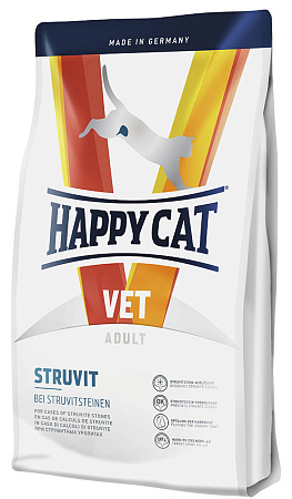 Happy cat veterinary struvit сухой диетический корм для растворения струвитных камней для взрослых кошек