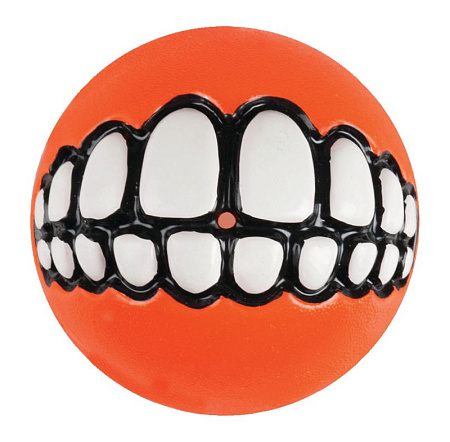 Rogz grinz игрушка для собак мяч с принтом &quot;зубы&quot; и отверстием для лакомства, оранжевый