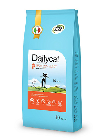 Dailycat adult сухой корм с индейкой и рисом для взрослых кошек