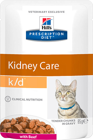 Hill's prescription diet k/d kidney care влажный корм для кошек с говядиной при заболевании почек