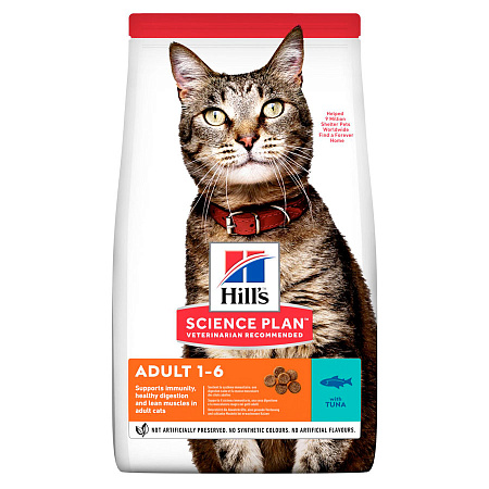 Hill's science plan сухой корм с тунцом для взрослых кошек для поддержания жизненной энергии и иммунитета
