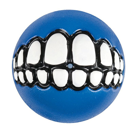 Rogz grinz игрушка для собак мяч с принтом &quot;зубы&quot; и отверстием для лакомства, синий