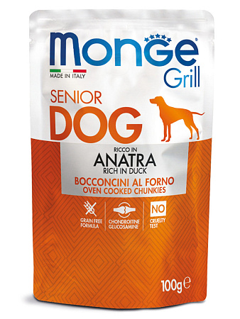 Monge dog grill senior влажный корм с уткой для пожилых собак