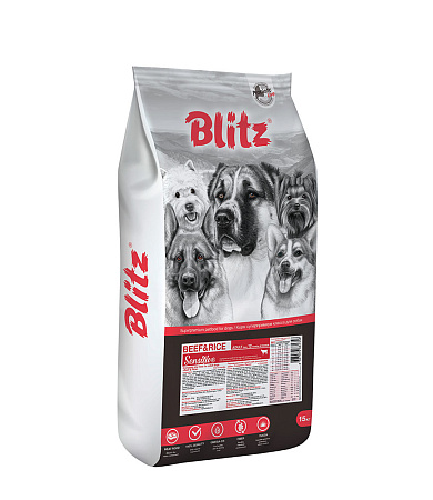 Blitz sensitive с говядиной и рисом сухой корм для взрослых собак всех пород