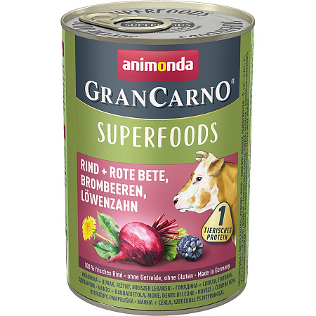 Animonda gran сarno superfoods консервы с говядиной, свеклой, ежевикой и одуванчиком для взрослых собак