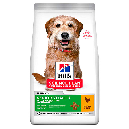 Hill's science plan senior vitality сухой корм с курицей и рисом для пожилых собак мелких пород старше 7 лет