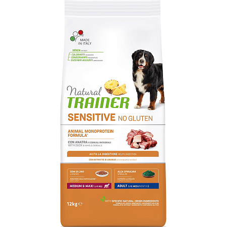 Trainer Natural Sensitive сухой корм без глютена с уткой для взрослых собак средних и крупных пород