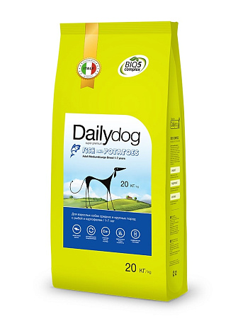 Dailydog adult medium large breed сухой корм с рыбой и картофелем  для собак средних и крупных пород