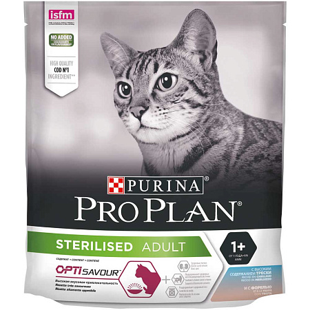 Pro plan optirental сухой корм с высоким содержанием трески и форели для стерилизованных кошек и кастрированных котов