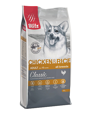 Blitz classic с курицей и рисом сухой корм для собак всех пород