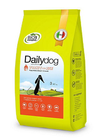 Dailydog puppy medium breed сухой корм с индейкой и рисом для щенков средних пород