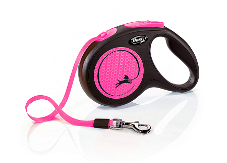 Flexi new neon рулетка-ремень светоотражающая для собак, розовая