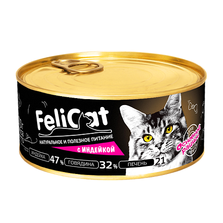 Felicat корм консервированный мясосодержащий для кошек с индейкой 290г