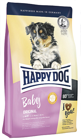 Happy dog baby original полнорационный сухой корм для щенков средних и крупных пород с 4 недель до 7 месяцев