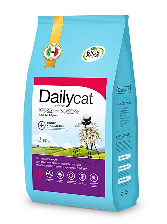 Dailycat grain free adult сухой беззерновой корм с уткой и кроликом для взрослых кошек
