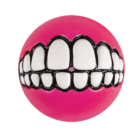 Rogz grinz игрушка для собак мяч с принтом &quot;зубы&quot; и отверстием для лакомства, розовый