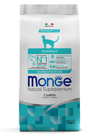 Monge cat speciality line monoprotein sterilised сухой монопротеиновый корм из трески для стерилизованных кошек