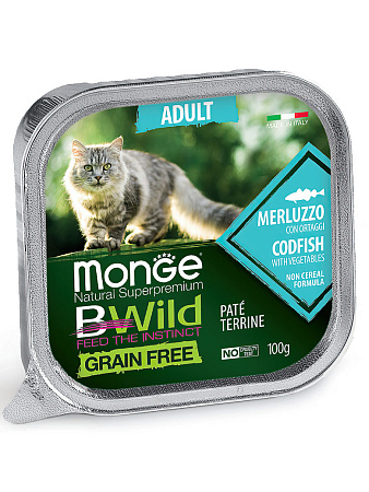 Monge cat bwild grain free влажный беззерновой корм из трески с овощами для кошек