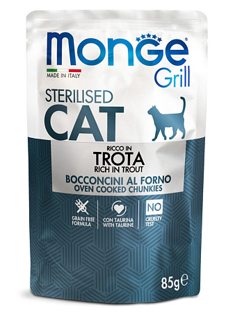 Monge cat grill влажный корм с форелью для стерилизованных кошек