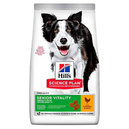 Hill's science plan senior vitality сухой корм с курицей и рисом для пожилых собак средних пород старше 7 лет